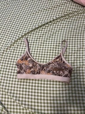 aerie Pink Bralette with Brown & Yellow Botanical Print